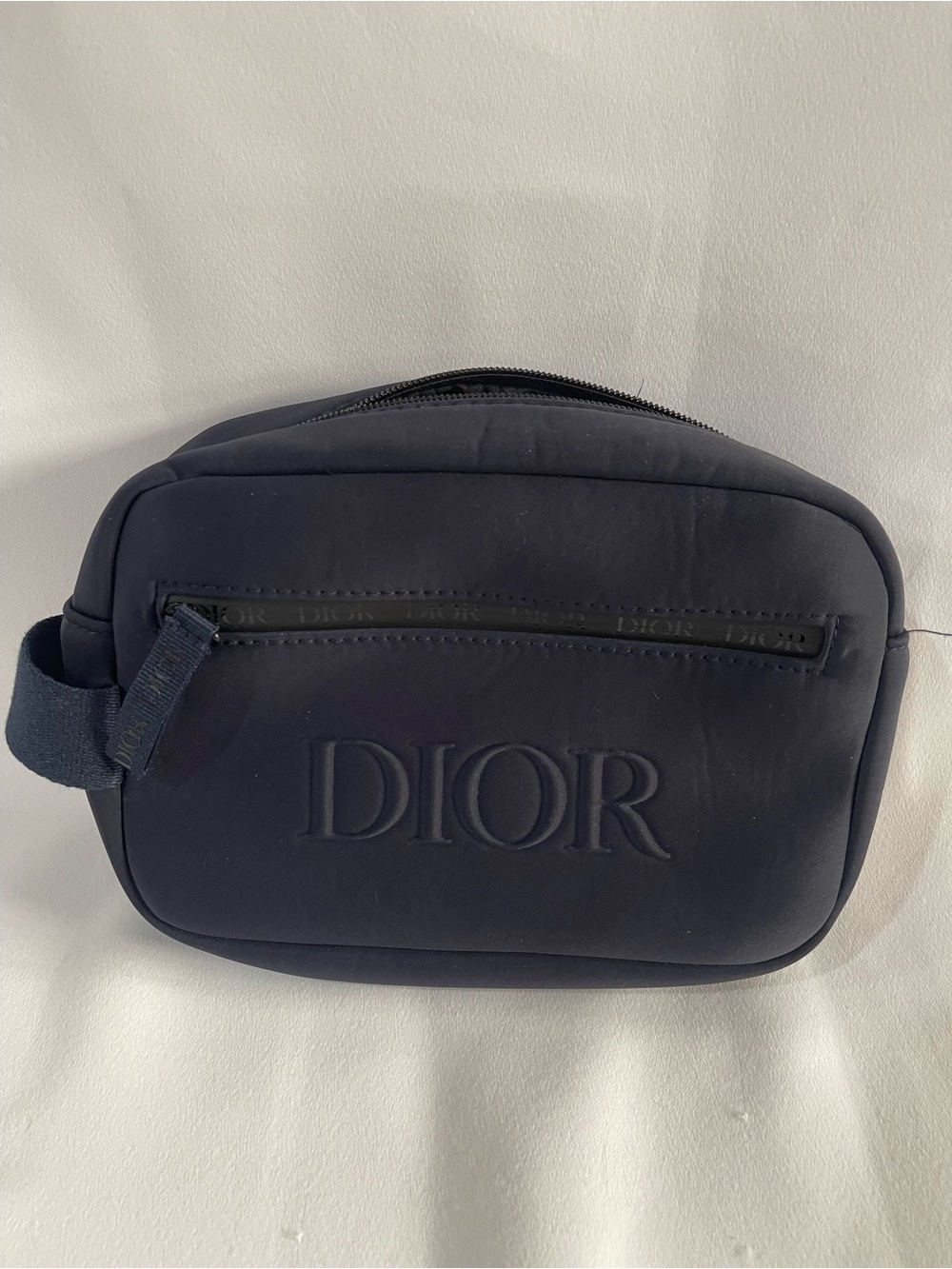 Dior Navy blue Embossed Logo Men's Dopp Kit Christian Dior travel toiletry bag